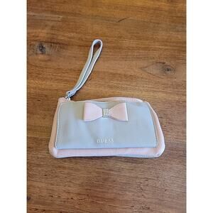 Guess Pink Gray Wristlet Wallet Bow Rhinsetone